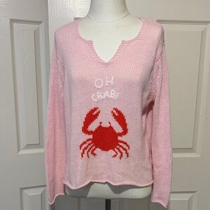Wooden Ships Baby Pink Oh Crab Knit Sweater Cotton Blend Contemporary Flattering